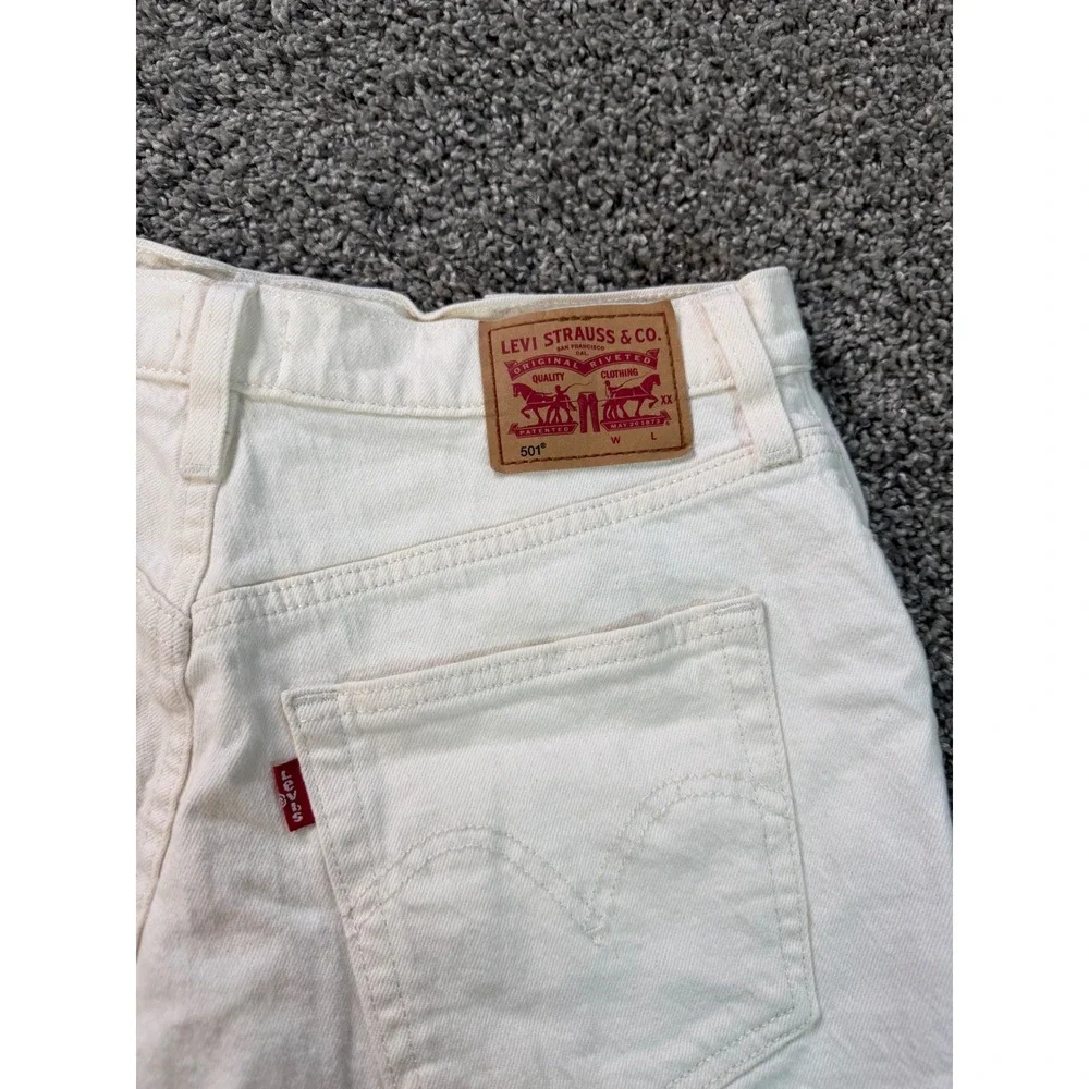 Levis 501 Original Shorts Womens 28 Beige Denim Button Fly